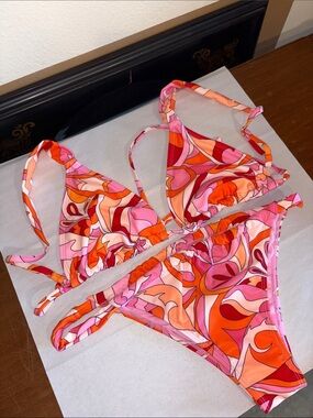 Orange pink and red 2 piece bikini NWOT